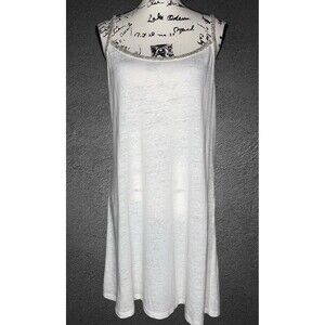 Eileen Fisher Linen Beaded Neckline Tank Top Womens MED White Long Line Minimal